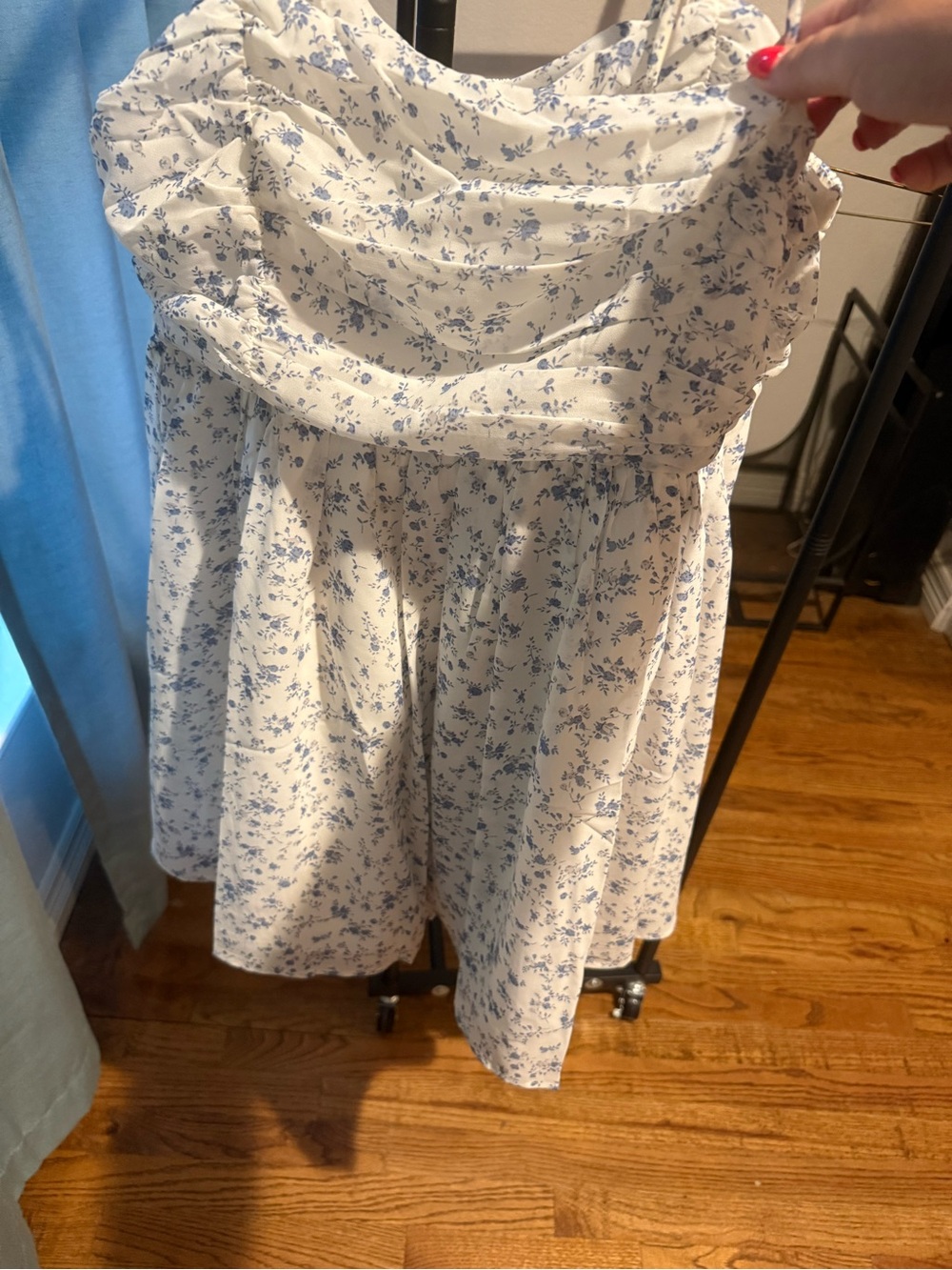 White birch  Floral Strapless Sundress with Blue Print